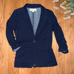 Blue jean blazer with zipper detail on back